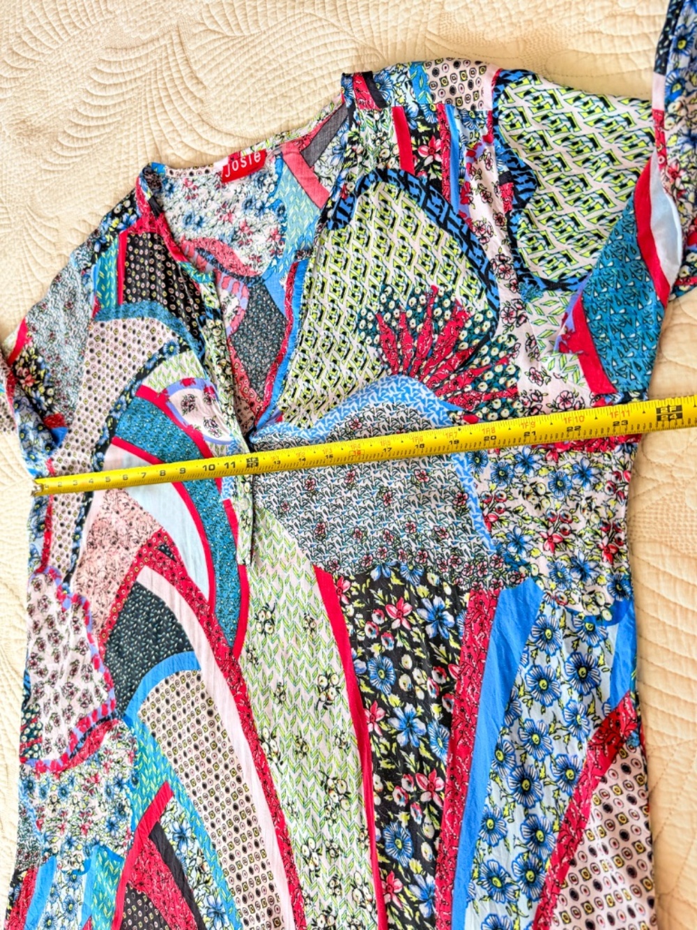 Josie Natori Boho Patchwork Flowy Resortwear V-Neck Kimono Tunic Sz XL - Picture 16 of 17